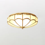 Modern Scalloped Brass Flush Mount Ceiling Light with White Glass Shade