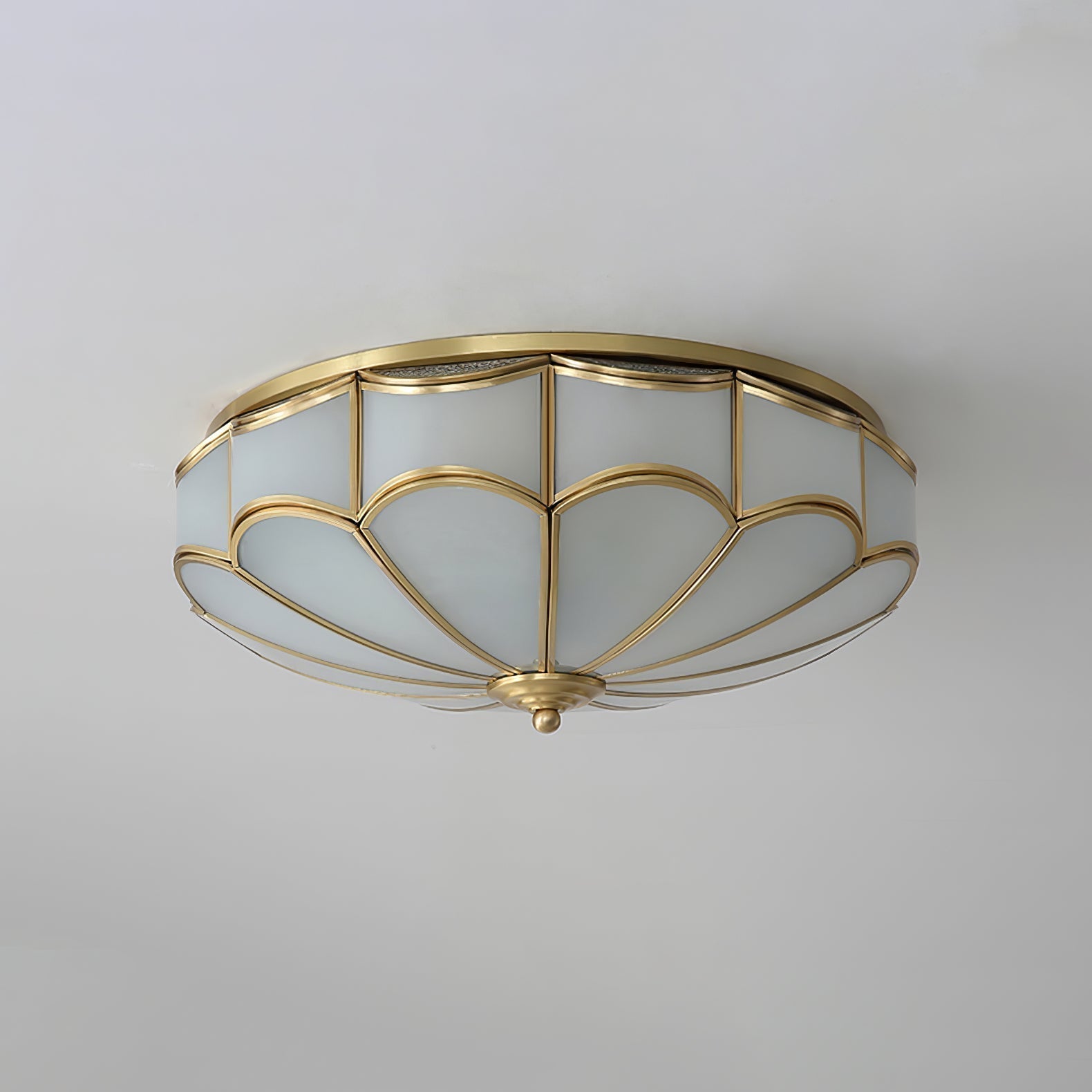 Modern Scalloped Brass Flush Mount Ceiling Light with White Glass Shade