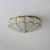 Modern Scalloped Brass Flush Mount Ceiling Light with White Glass Shade