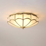 Modern Scalloped Brass Flush Mount Ceiling Light with White Glass Shade