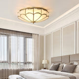 Modern Scalloped Brass Flush Mount Ceiling Light with White Glass Shade