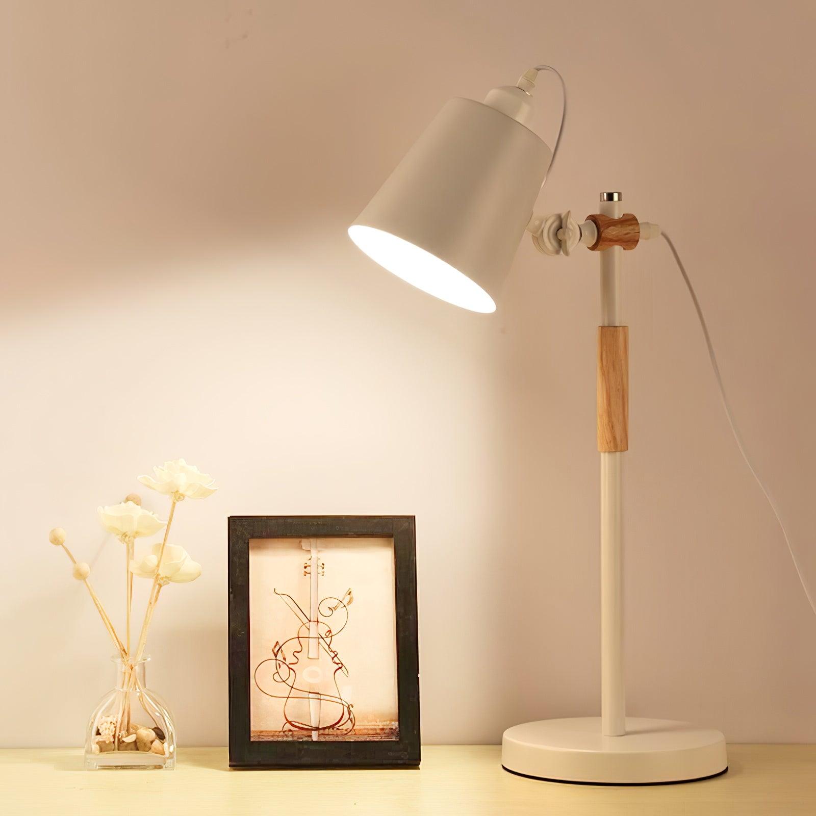 Modern Minimalist Wood and Metal Task Lamp Adjustable Rotating Office Desk Light