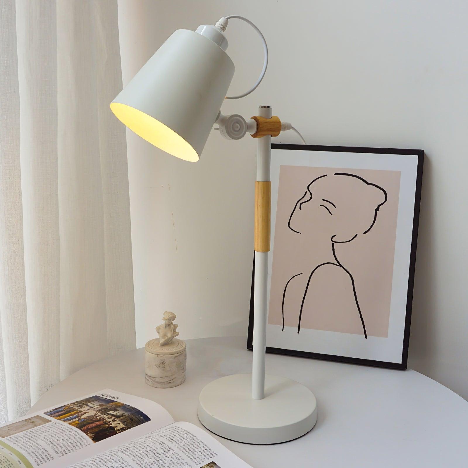 Modern Minimalist Wood and Metal Task Lamp Adjustable Rotating Office Desk Light