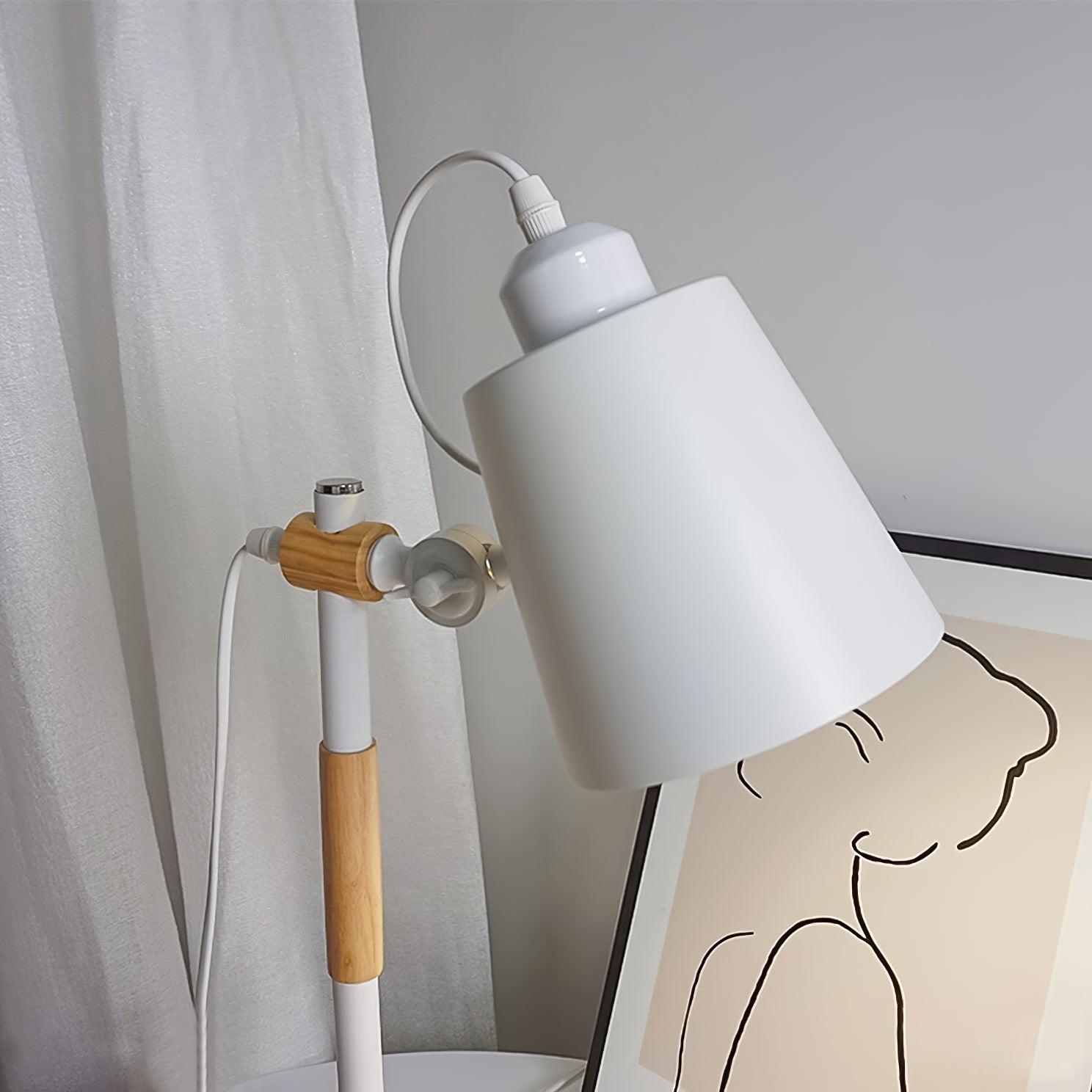Modern Minimalist Wood and Metal Task Lamp Adjustable Rotating Office Desk Light