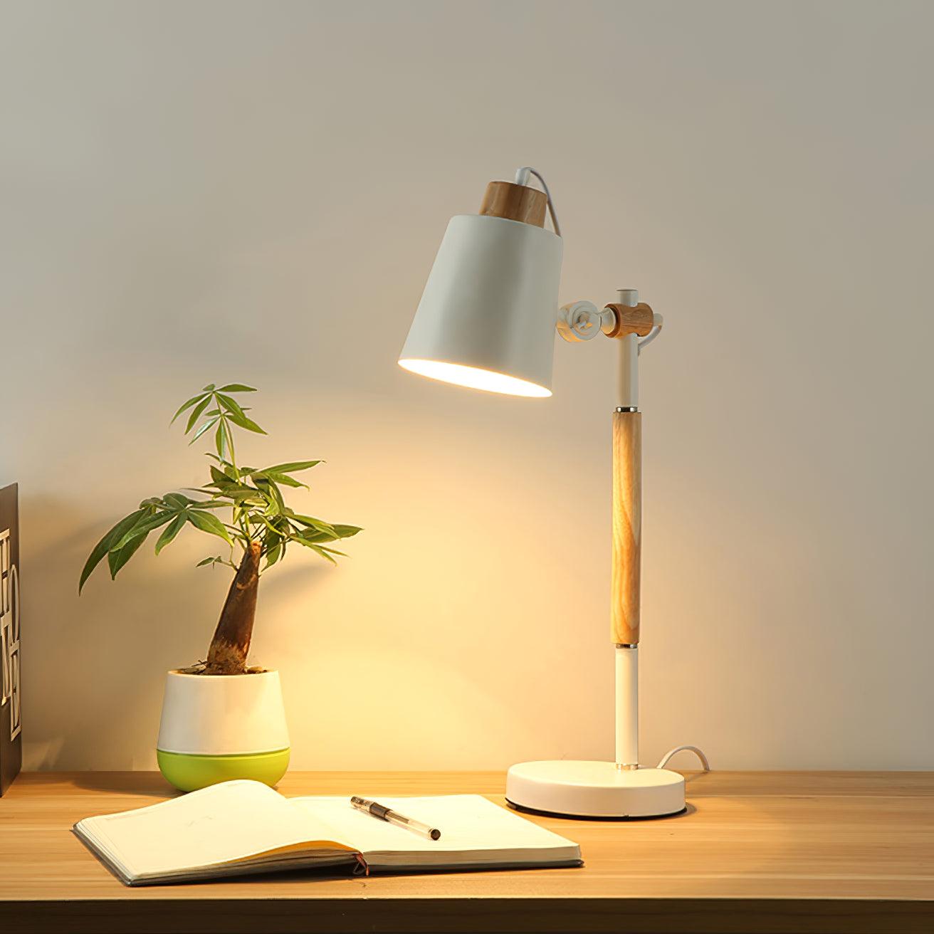 Modern Minimalist Wood and Metal Task Lamp Adjustable Rotating Office Desk Light