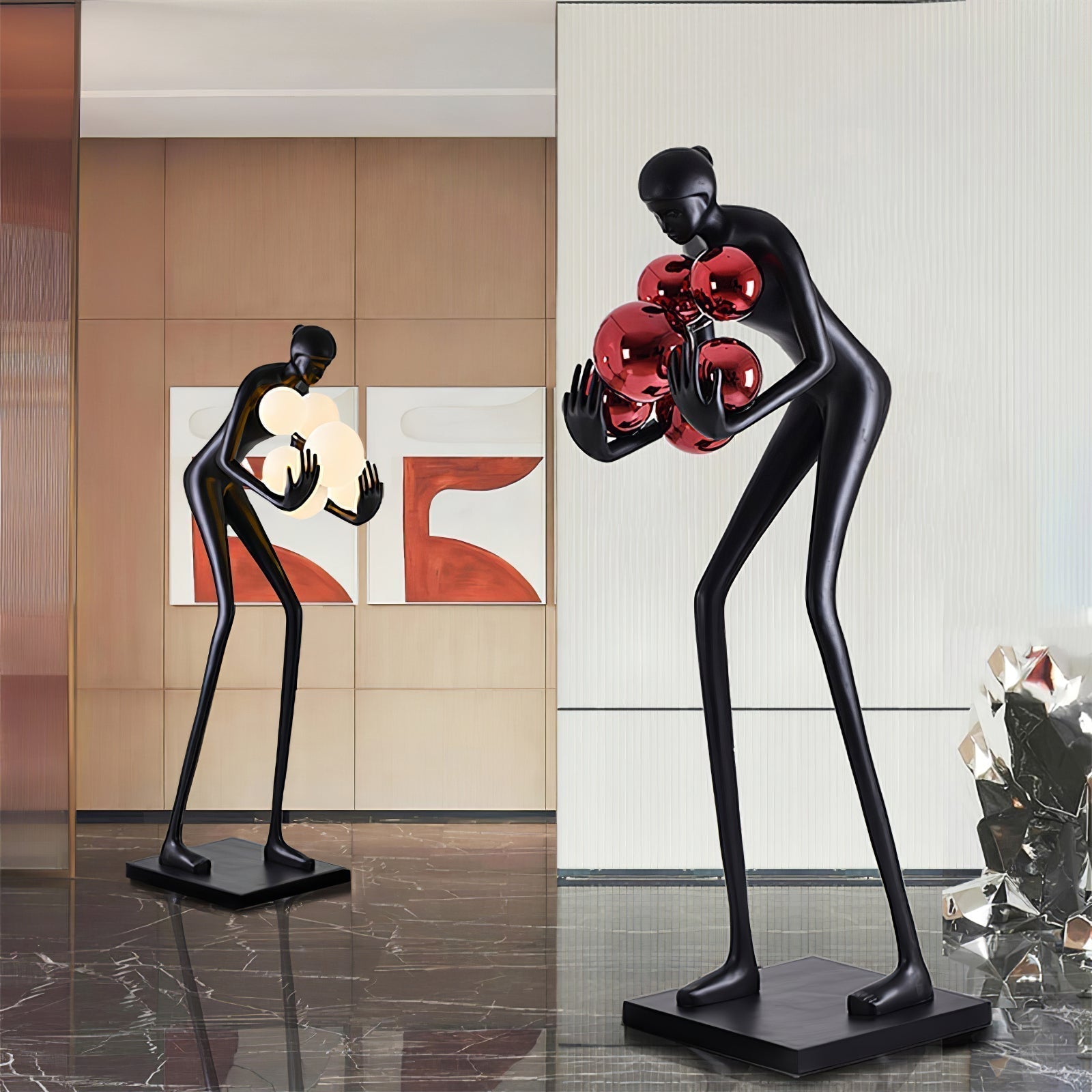 Sentinel Sculpture Floor Lamp Artistic Human Figure Standing Light with Glowing Orbs