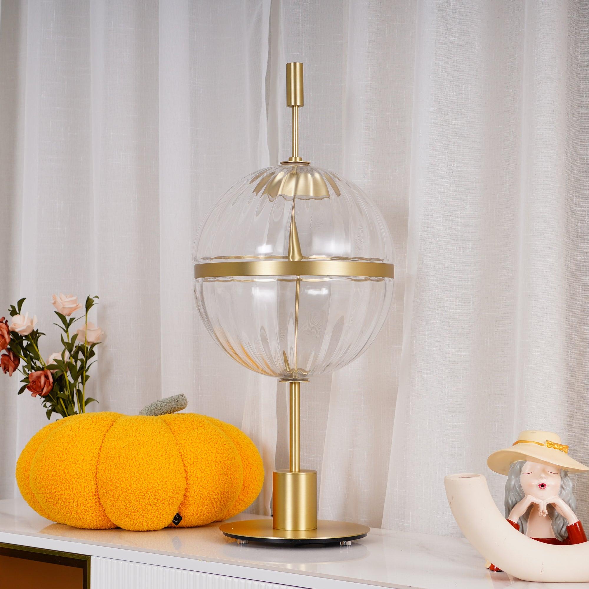 Elegant Sebastian LED Reading Lamp with Fluted Glass Shade and Gold Metal Base