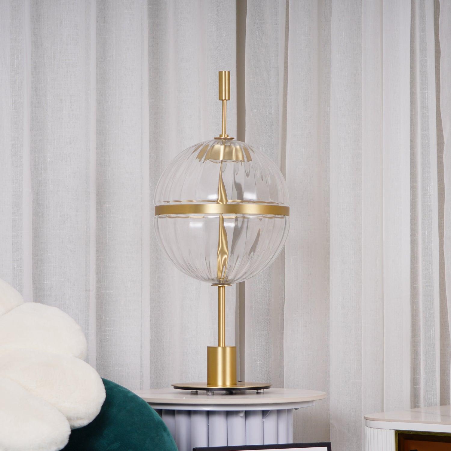 Elegant Sebastian LED Reading Lamp with Fluted Glass Shade and Gold Metal Base