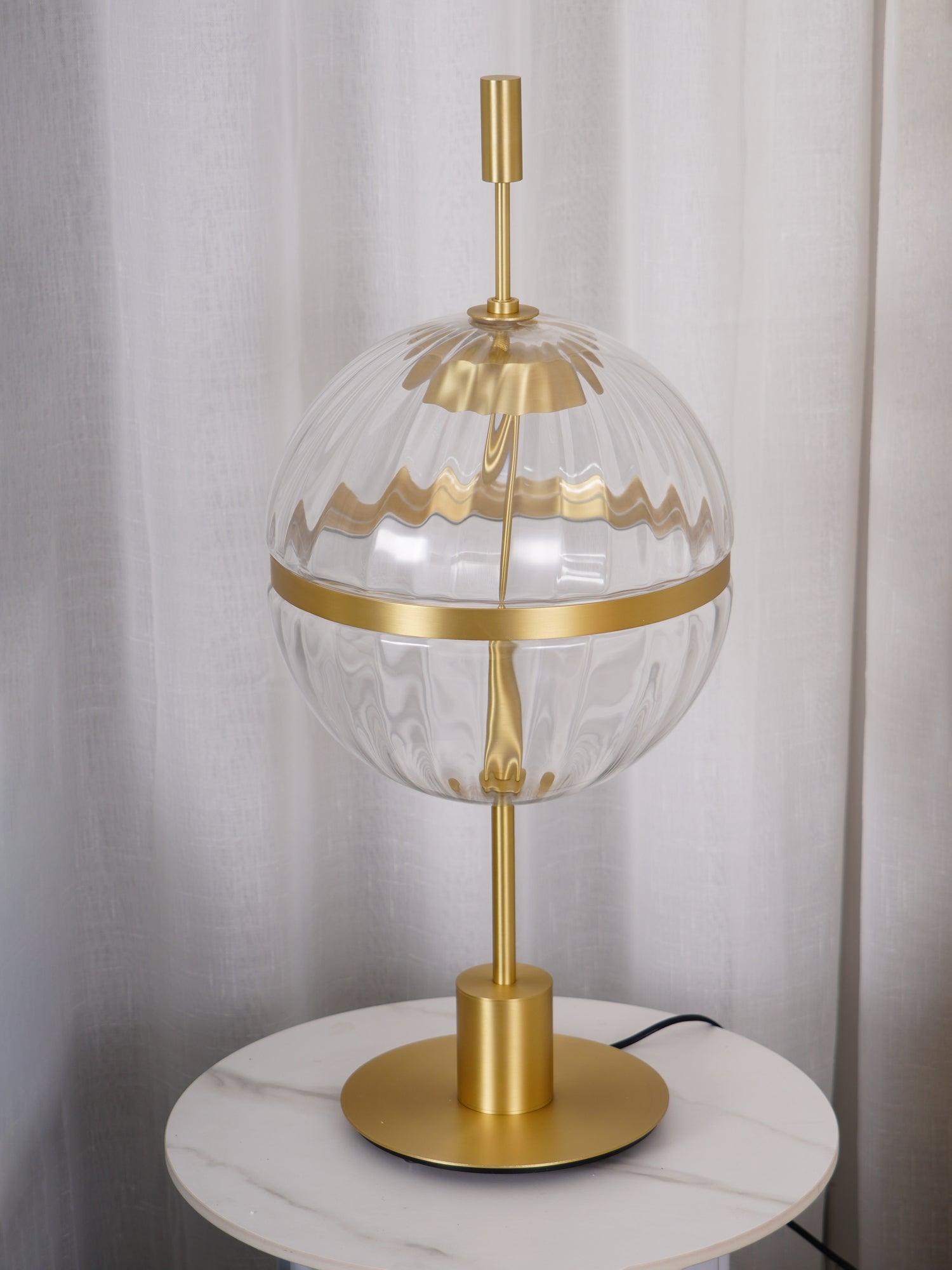 Elegant Sebastian LED Reading Lamp with Fluted Glass Shade and Gold Metal Base