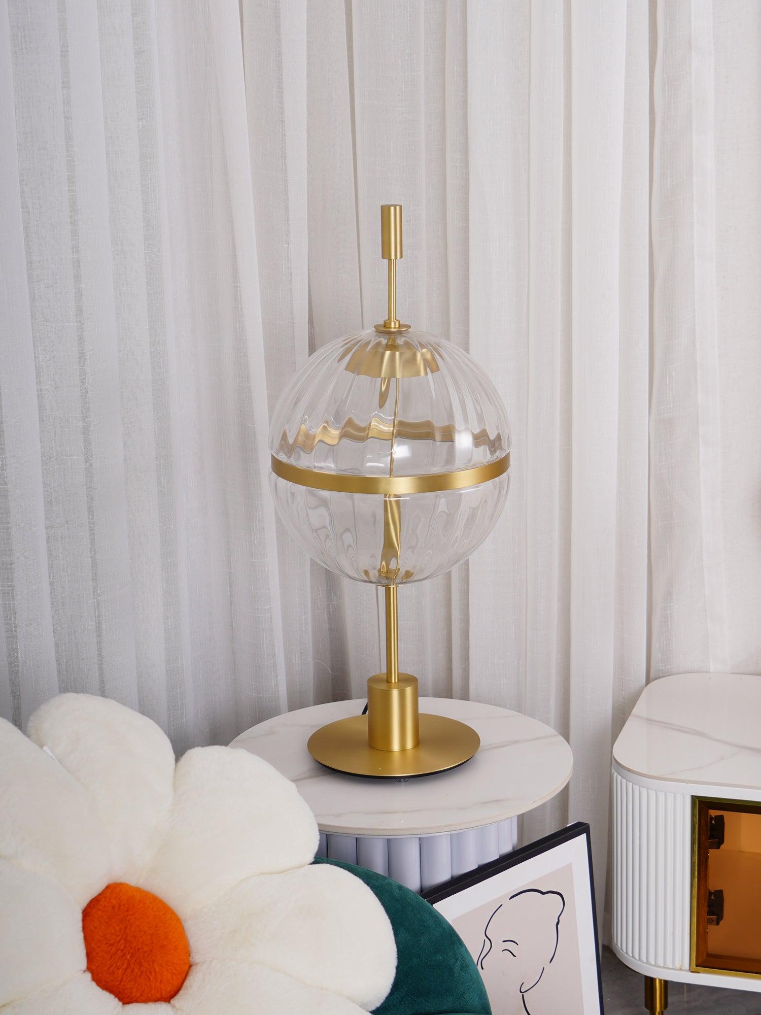 Elegant Sebastian LED Reading Lamp with Fluted Glass Shade and Gold Metal Base