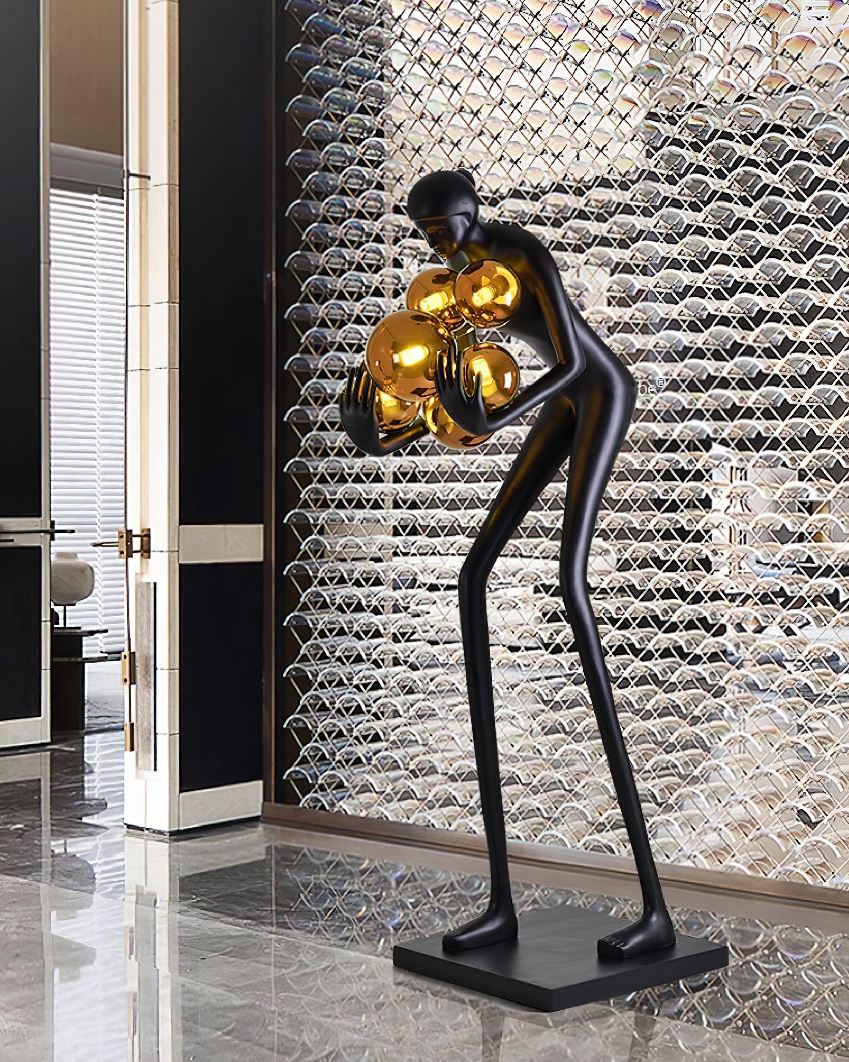 Sentinel Sculpture Floor Lamp Artistic Human Figure Standing Light with Glowing Orbs