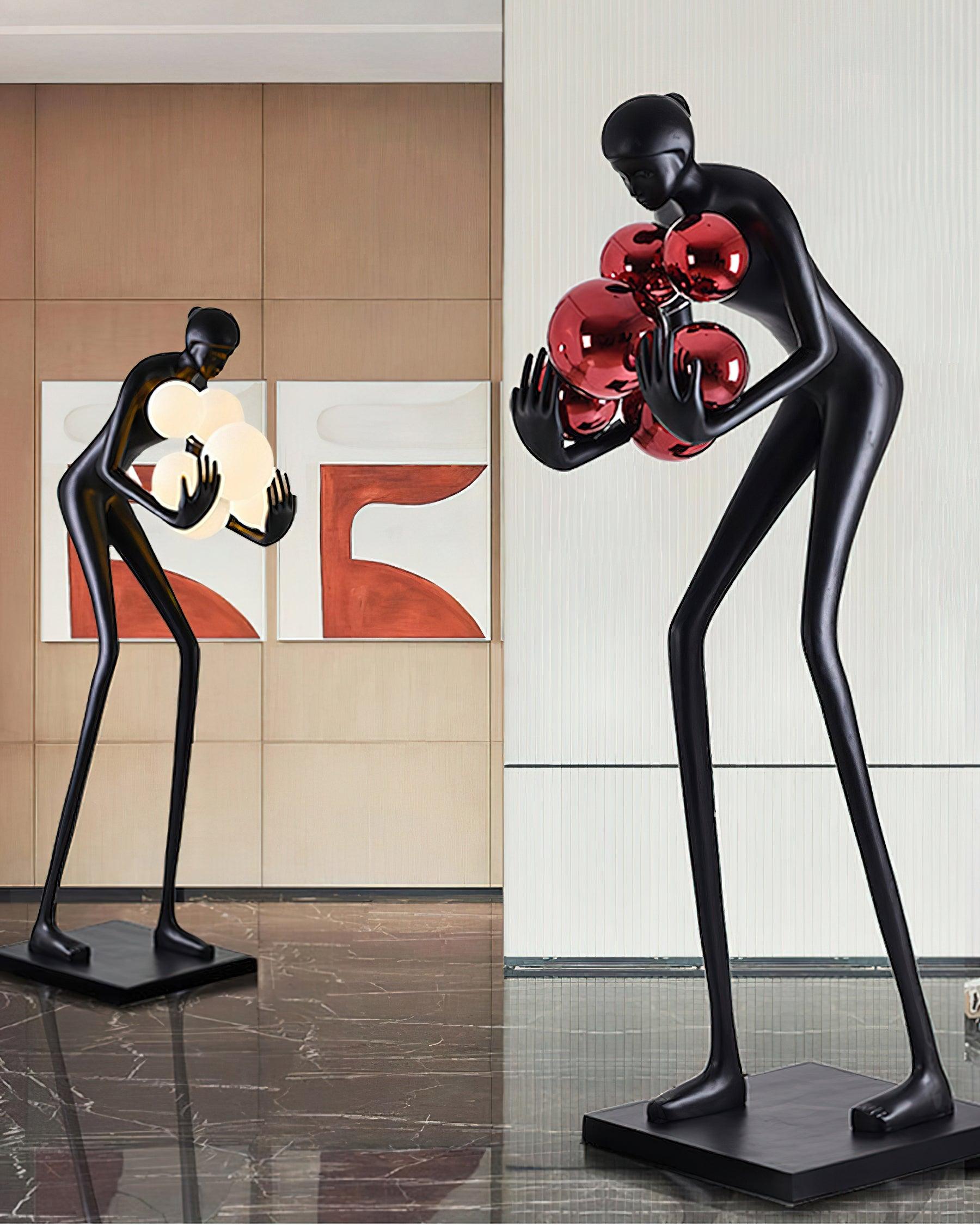 Sentinel Sculpture Floor Lamp Artistic Human Figure Standing Light with Glowing Orbs