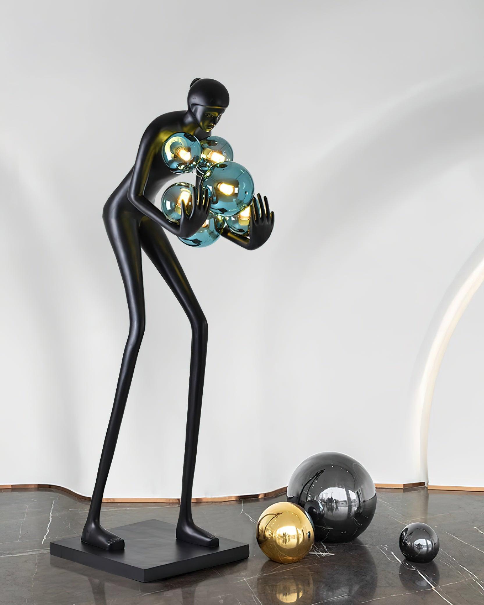 Sentinel Sculpture Floor Lamp Artistic Human Figure Standing Light with Glowing Orbs