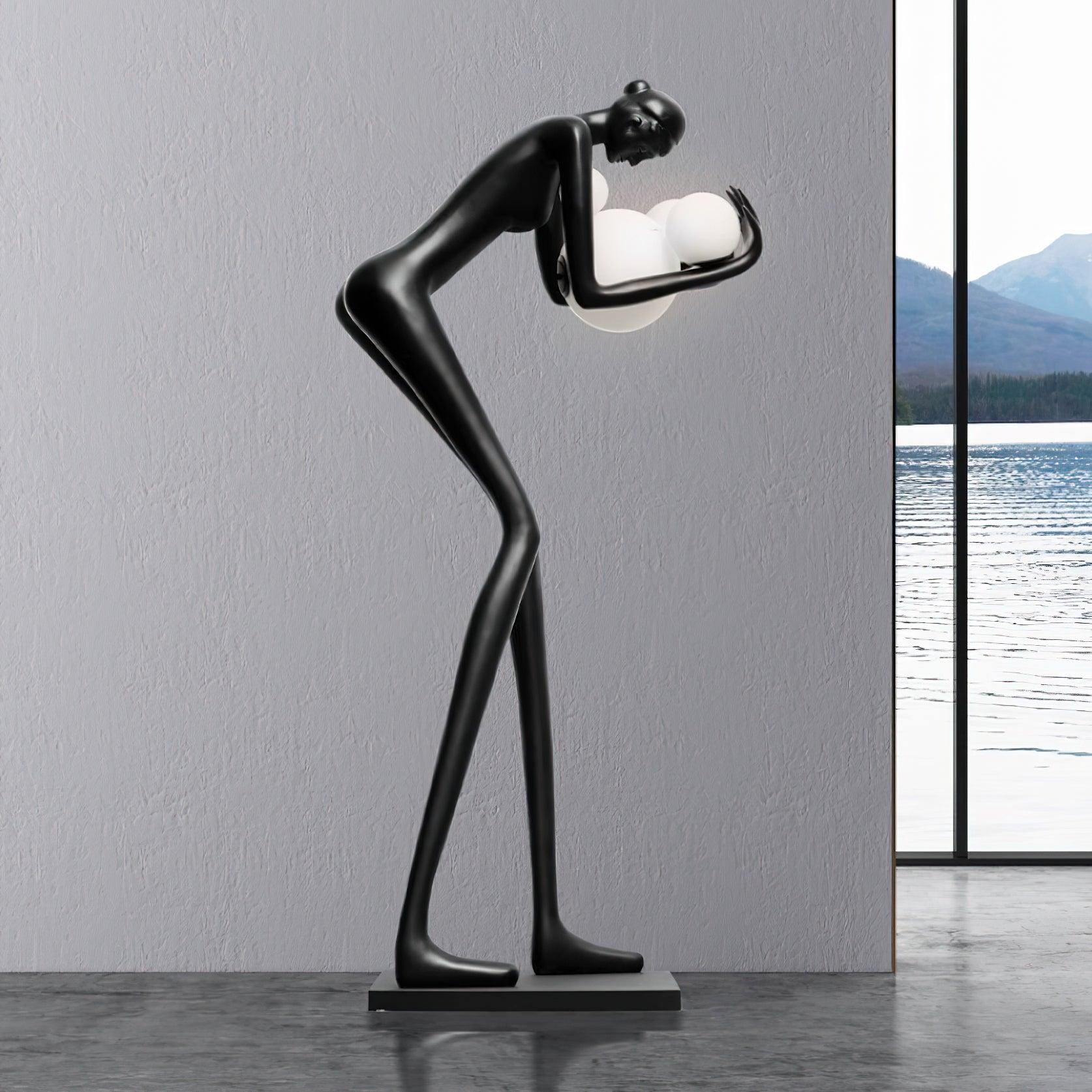 Sentinel Sculpture Floor Lamp Artistic Human Figure Standing Light with Glowing Orbs