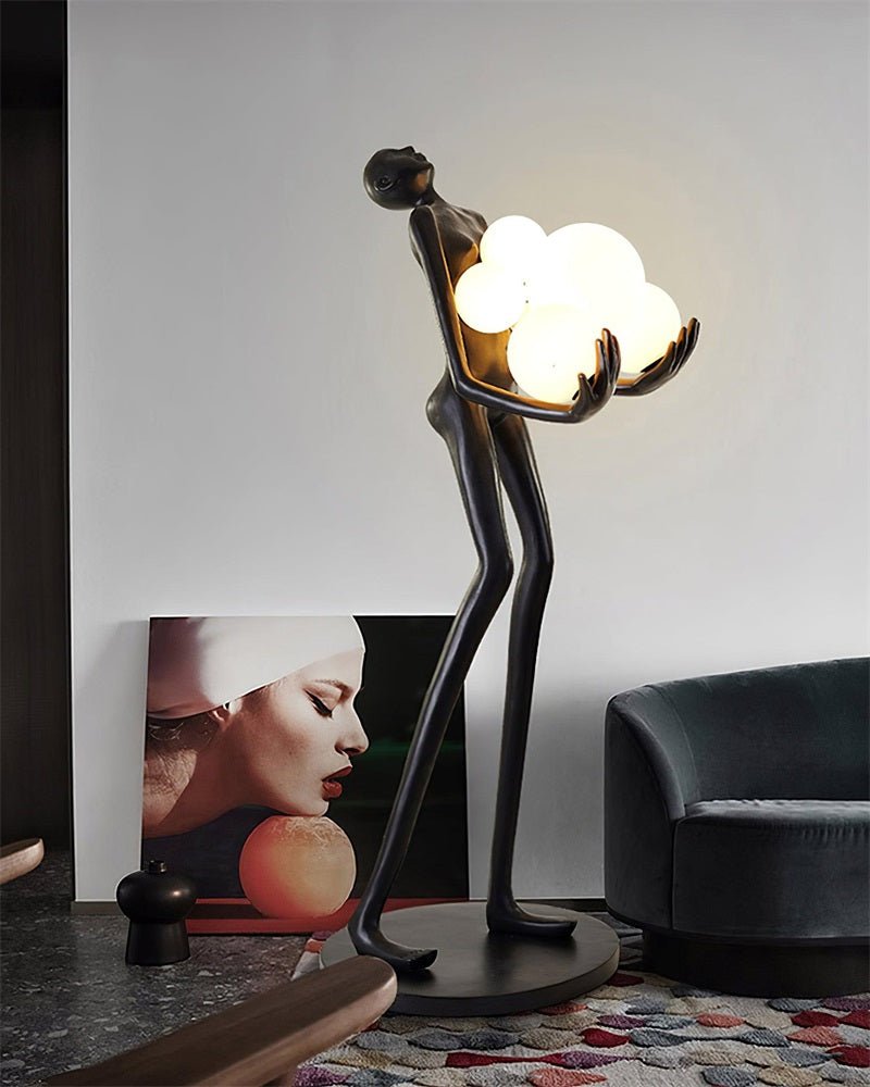 Sentinel Sculpture Floor Lamp Artistic Human Figure Standing Light with Glowing Orbs