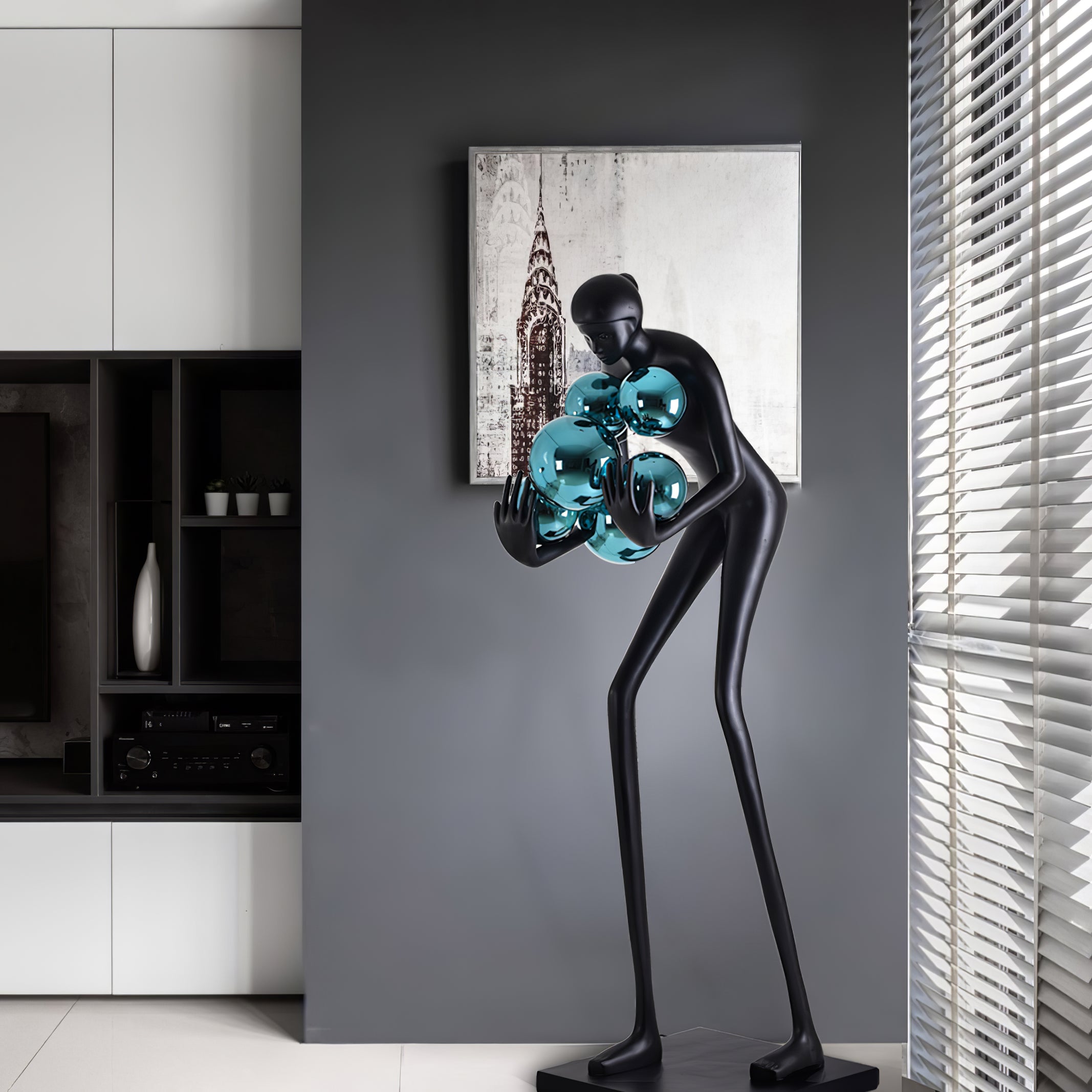 Sentinel Sculpture Floor Lamp Artistic Human Figure Standing Light with Glowing Orbs