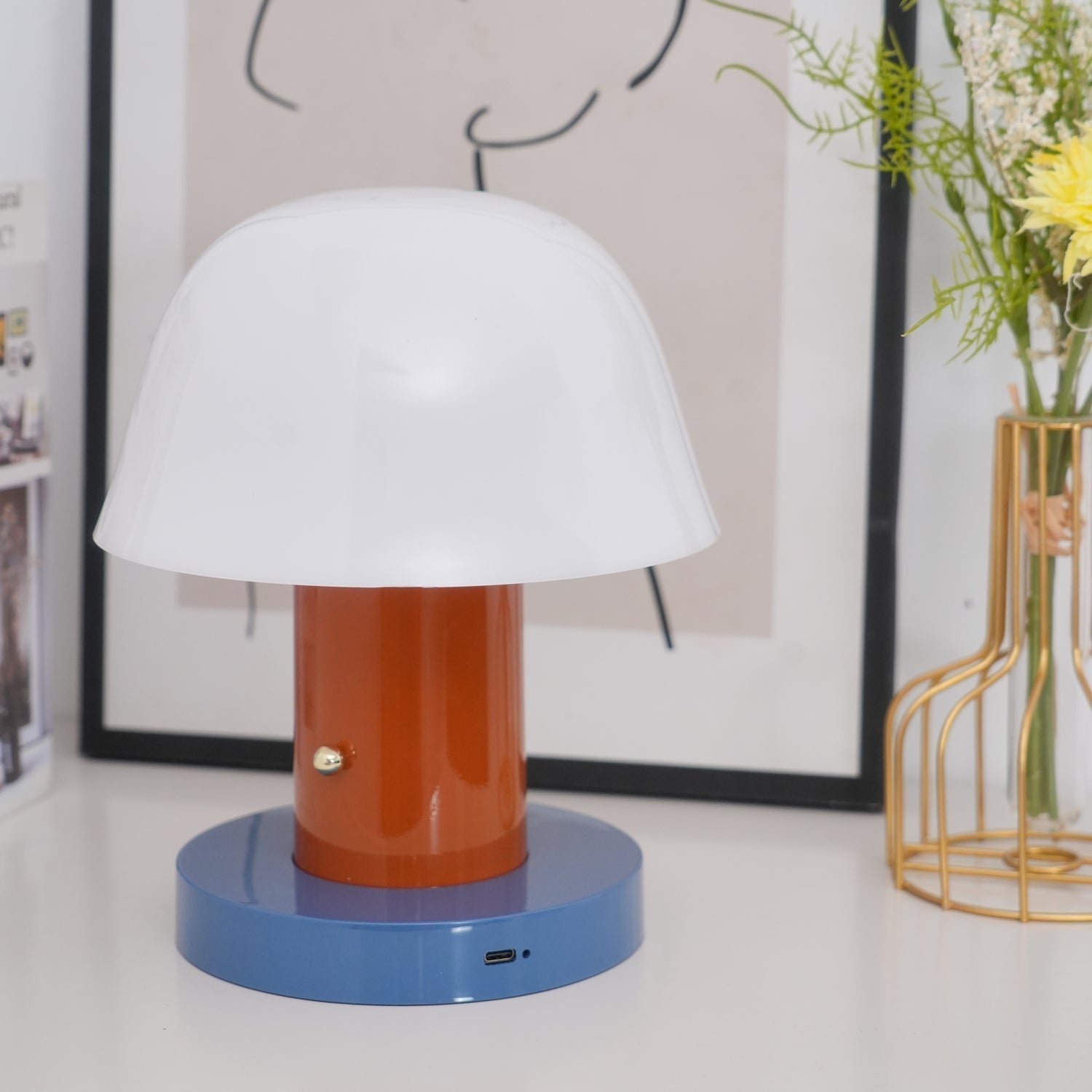 Portable Rechargeable Mushroom Table Lamp with Touch Dimming and Integrated LED