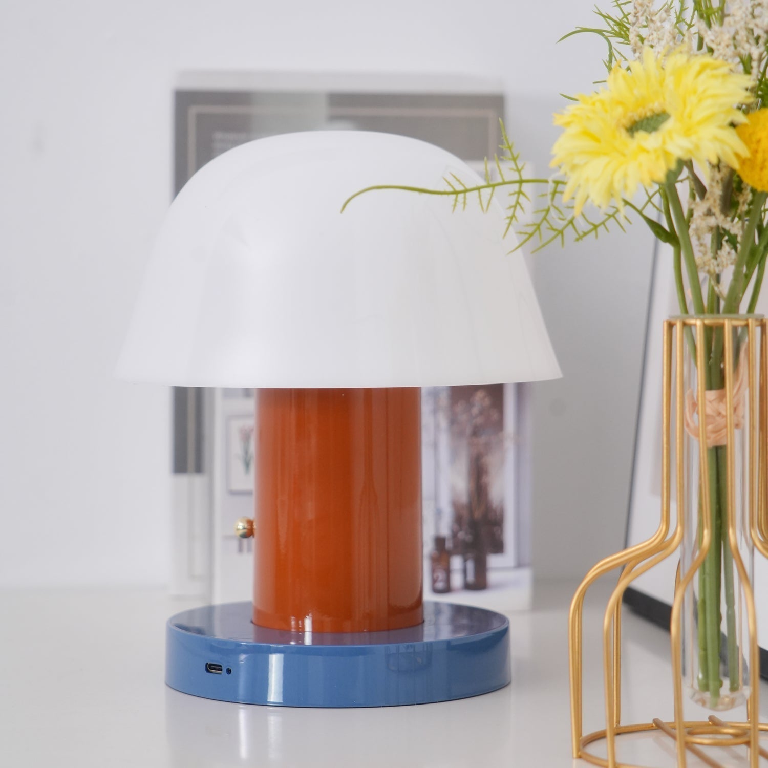 Portable Rechargeable Mushroom Table Lamp with Touch Dimming and Integrated LED