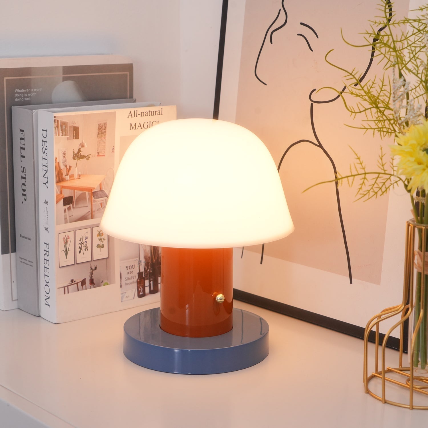 Portable Rechargeable Mushroom Table Lamp with Touch Dimming and Integrated LED