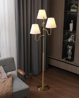 Modern Triple Shade Serenade Floor Lamp with Walnut Wood and Gold Iron Base