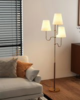 Modern Triple Shade Serenade Floor Lamp with Walnut Wood and Gold Iron Base