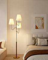 Modern Triple Shade Serenade Floor Lamp with Walnut Wood and Gold Iron Base