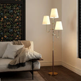 Modern Triple Shade Serenade Floor Lamp with Walnut Wood and Gold Iron Base