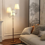 Modern Triple Shade Serenade Floor Lamp with Walnut Wood and Gold Iron Base