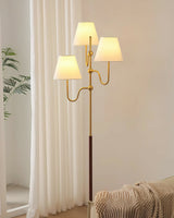 Modern Triple Shade Serenade Floor Lamp with Walnut Wood and Gold Iron Base