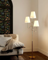 Modern Triple Shade Serenade Floor Lamp with Walnut Wood and Gold Iron Base