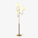 Modern Triple Shade Serenade Floor Lamp with Walnut Wood and Gold Iron Base