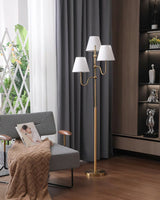 Modern Triple Shade Serenade Floor Lamp with Walnut Wood and Gold Iron Base