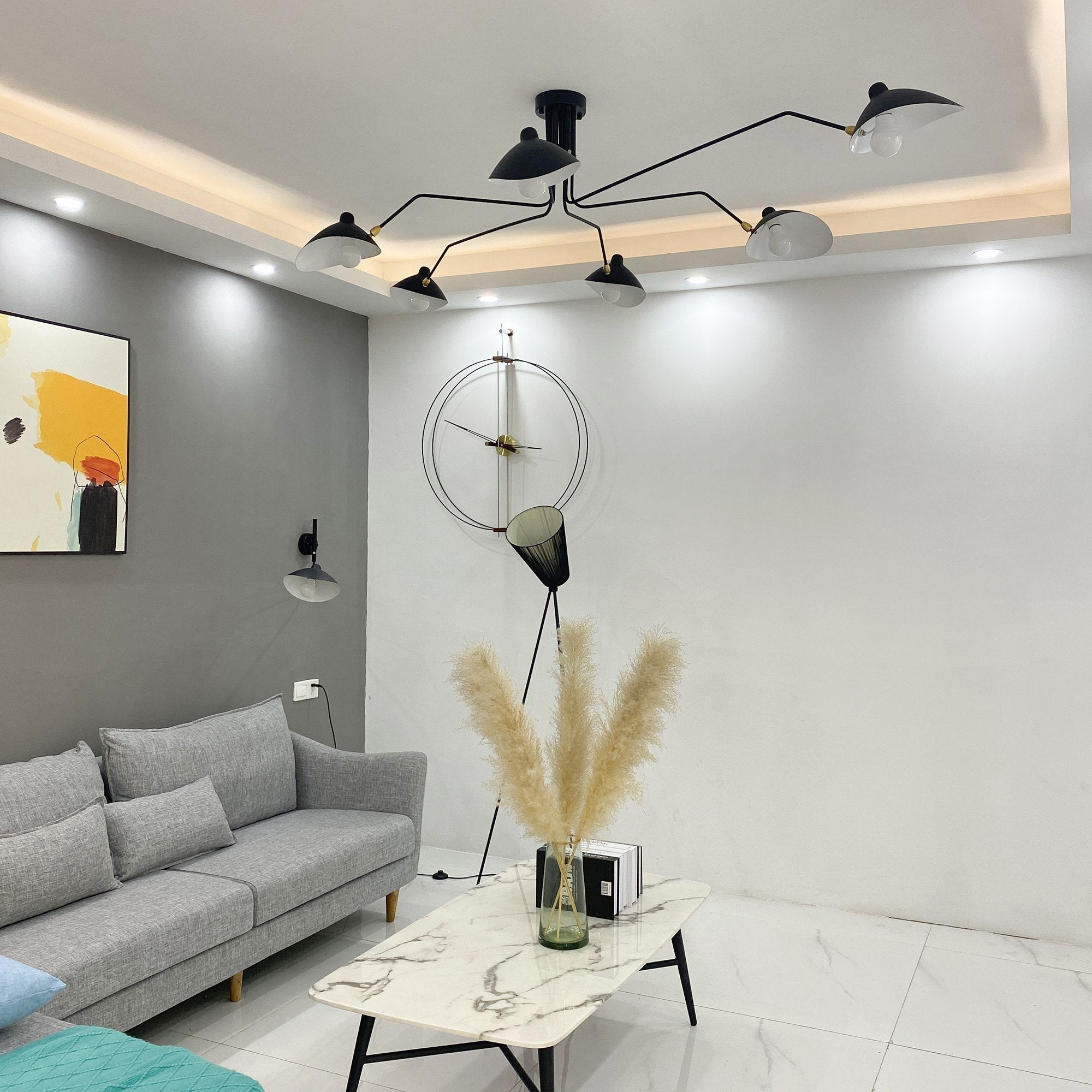 Modern Multi Arm Sculptural Rotating Ceiling Light with Adjustable Heads