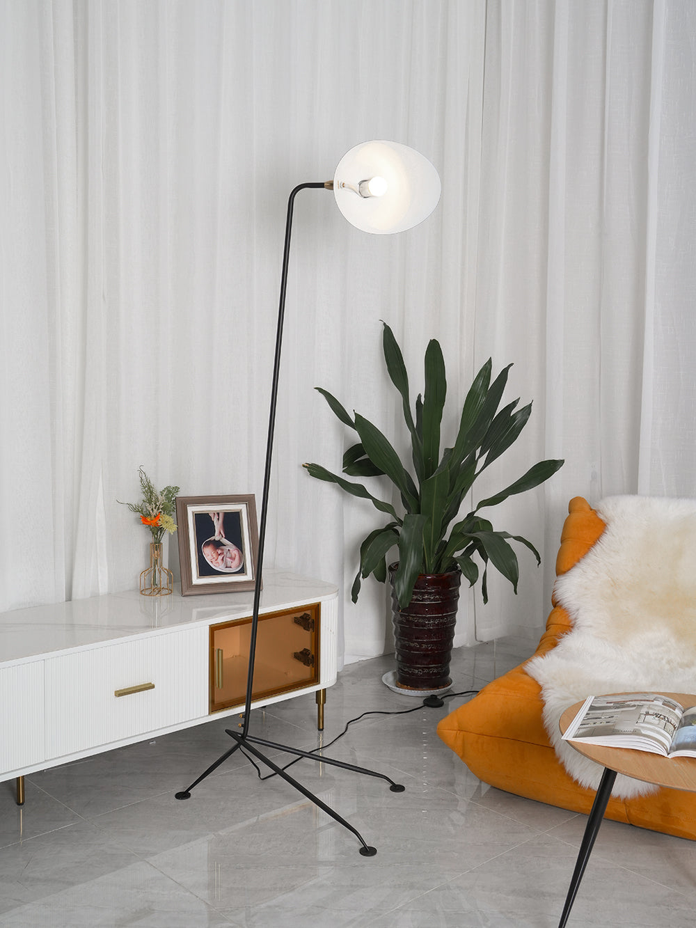 Mid Century Modern Three Arm Rotating Floor Lamp Sculptural Standing Light for Living Room