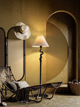 Serpentine Twist Rotating Wooden Floor Lamp Modern Geometric Standing Light with Fabric Shade