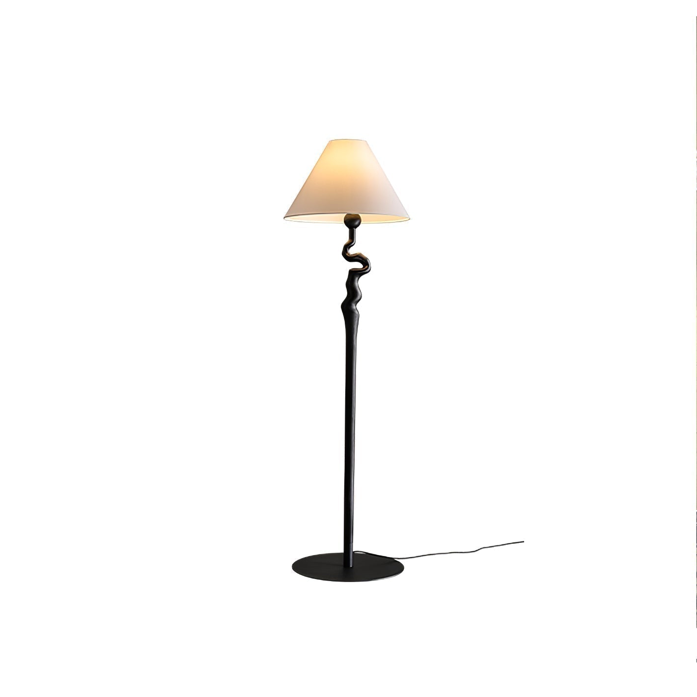 Serpentine Twist Rotating Wooden Floor Lamp Modern Geometric Standing Light with Fabric Shade