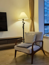 Serpentine Twist Rotating Wooden Floor Lamp Modern Geometric Standing Light with Fabric Shade