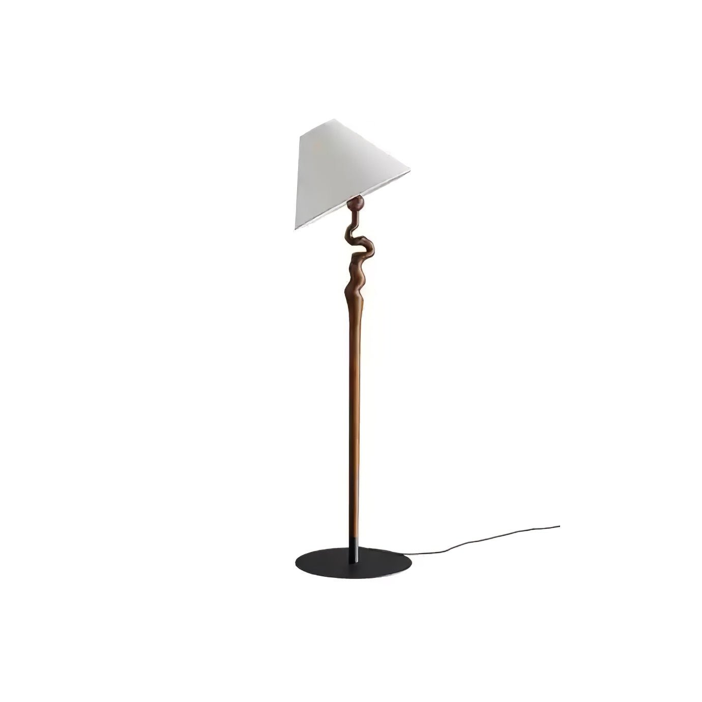 Serpentine Twist Rotating Wooden Floor Lamp Modern Geometric Standing Light with Fabric Shade