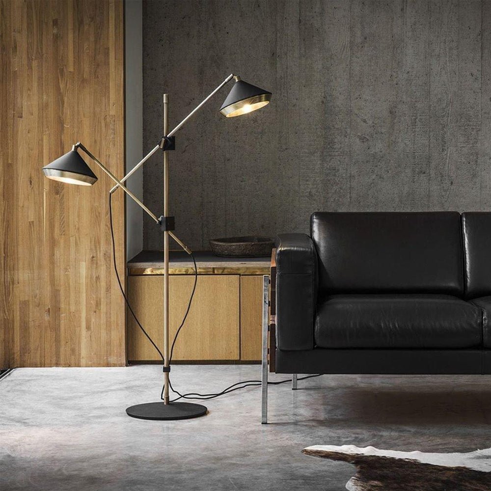 Modern Shear Adjustable Floor Lamp with Twin Arms and Rotatable Metal Shade