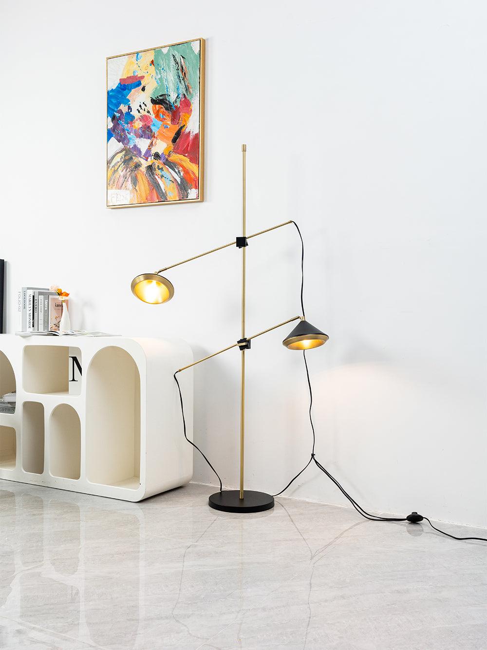 Modern Shear Adjustable Floor Lamp with Twin Arms and Rotatable Metal Shade