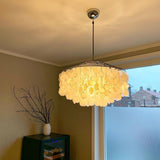 Modern Round Shell Pendant Light Coastal Chandelier for Living Room and Bedroom