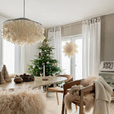 Modern Round Shell Pendant Light Coastal Chandelier for Living Room and Bedroom