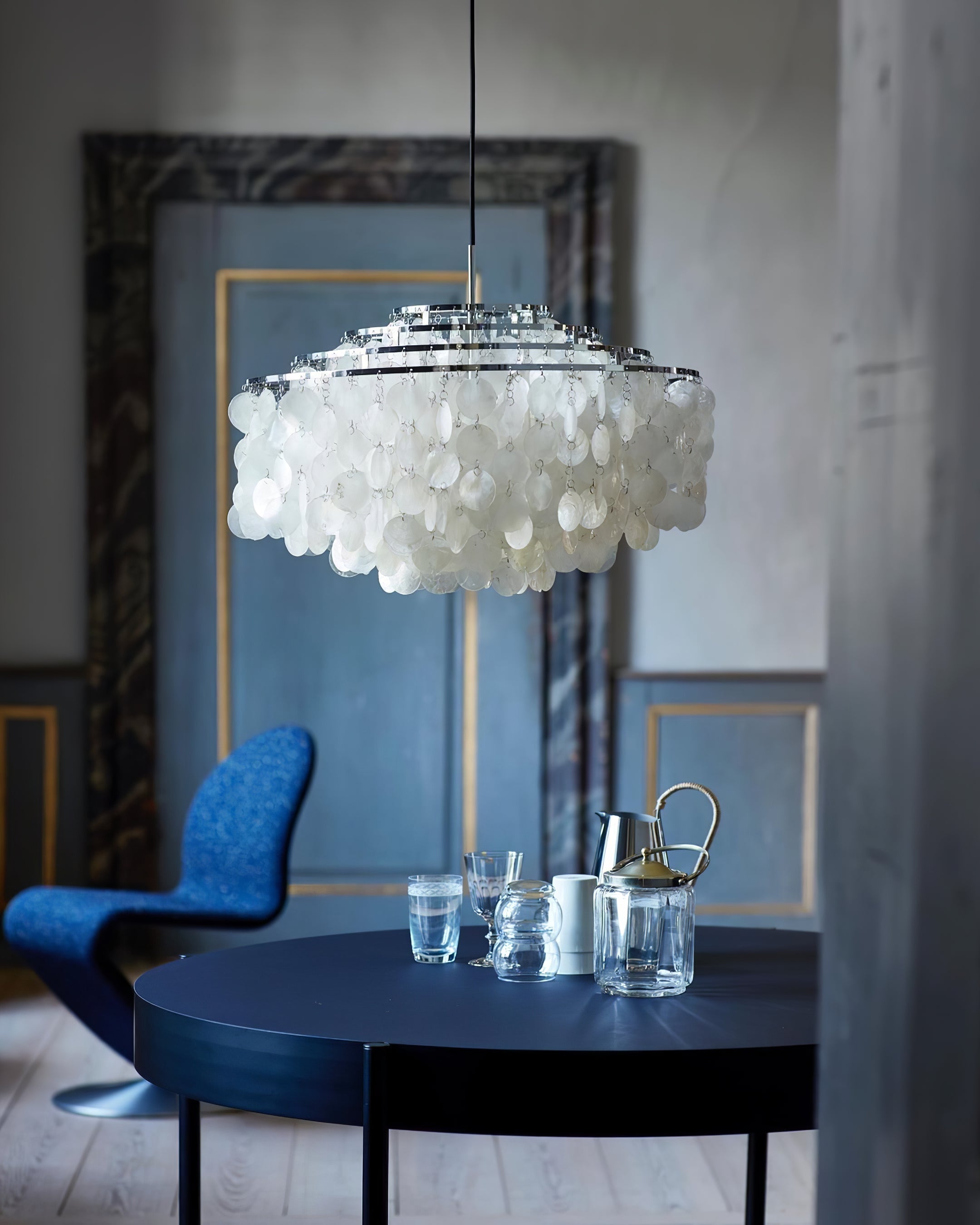 Modern Round Shell Pendant Light Coastal Chandelier for Living Room and Bedroom