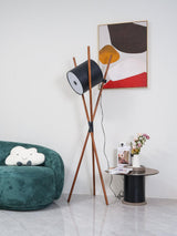 Modern Shift Solid Wood Floor Lamp with Leather Accents Minimalist Free Standing Living Room Light
