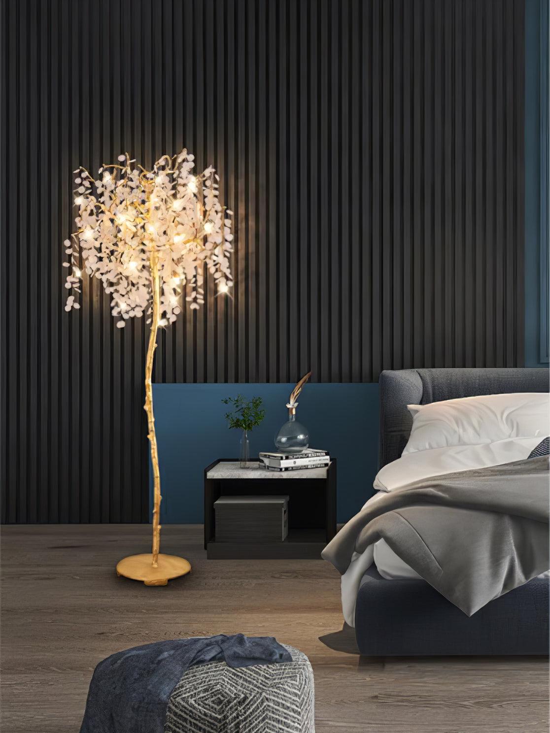 Modern Shiro Noda Brass Floor Lamp with Organic Branch Design and Glass Accents