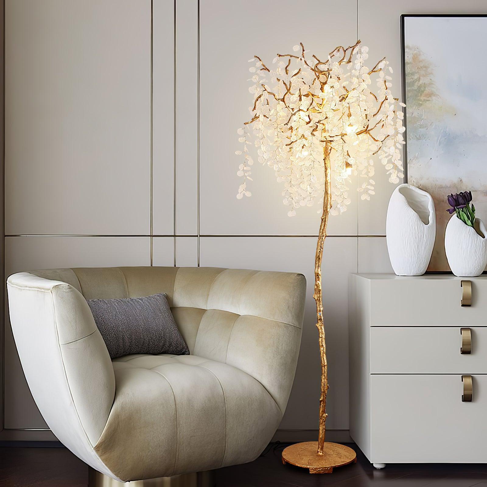 Modern Shiro Noda Brass Floor Lamp with Organic Branch Design and Glass Accents