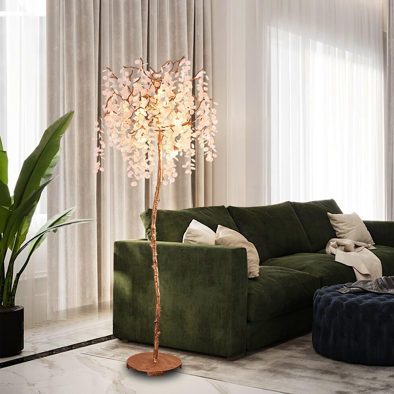 Modern Shiro Noda Brass Floor Lamp with Organic Branch Design and Glass Accents