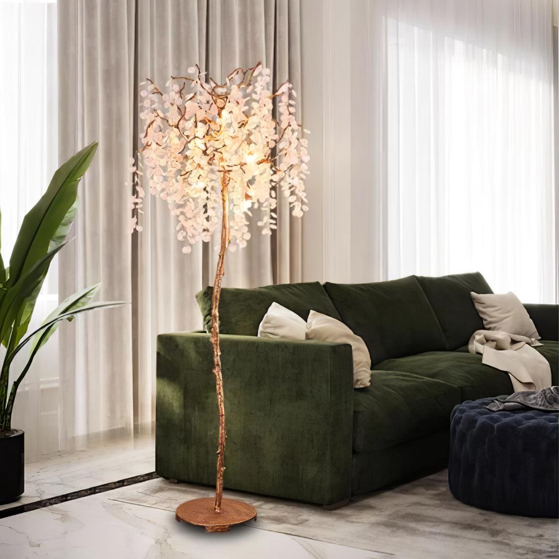 Modern Shiro Noda Brass Floor Lamp with Organic Branch Design and Glass Accents