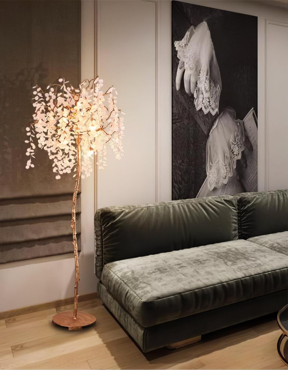 Modern Shiro Noda Brass Floor Lamp with Organic Branch Design and Glass Accents