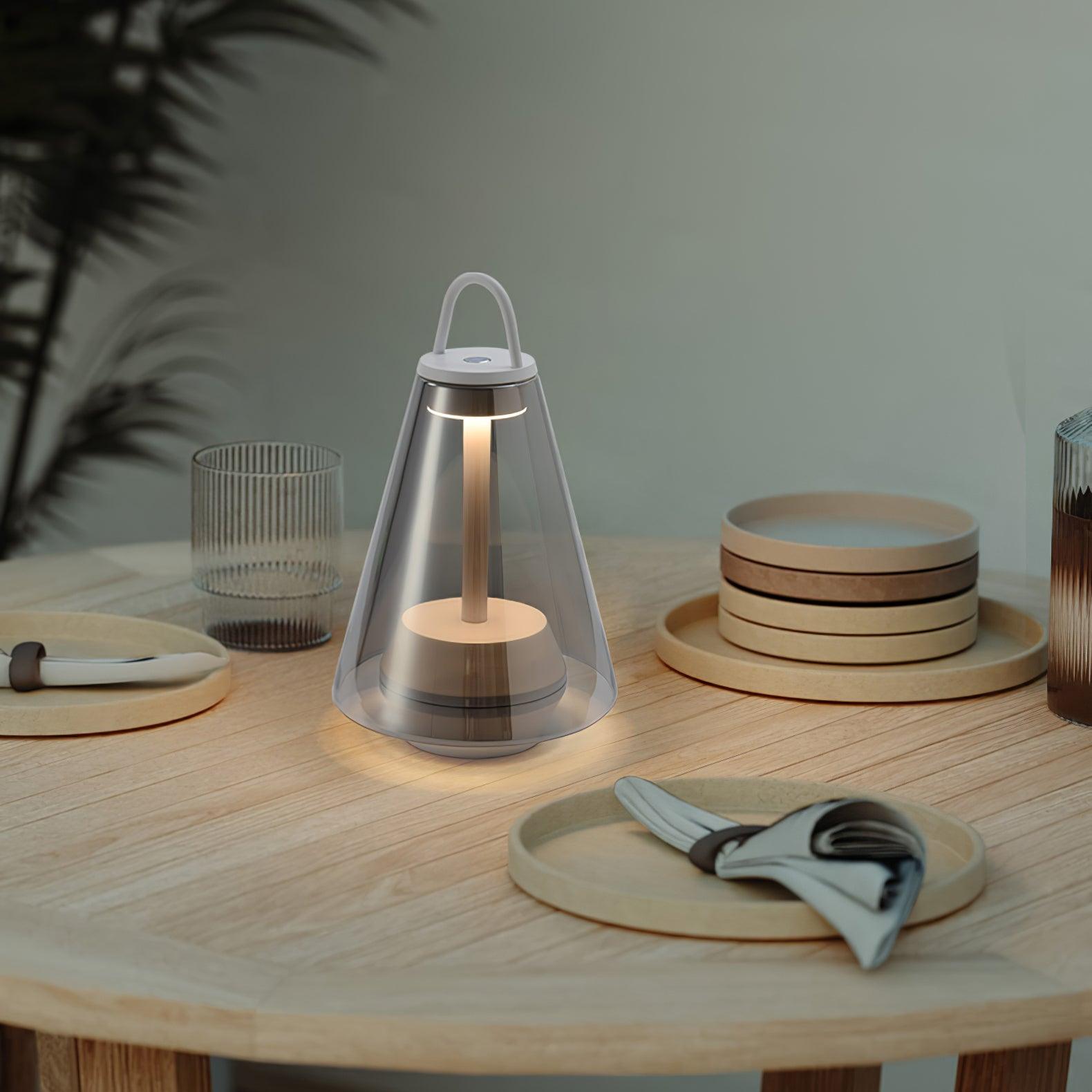 Shuttle Portable Rechargeable LED Table Lamp with Blown Glass Shade and Touch Control